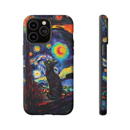 Starry Night Black Cat Van Gogh Painting Art Phone Case