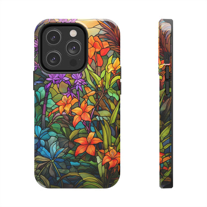 Stained Glass Phone Case Floral Aesthetic Art Nouveau Retro Samsung Galaxy Phone Tough Case iPhone 14 Plus 13 12 7 8 Se Hippie Boho