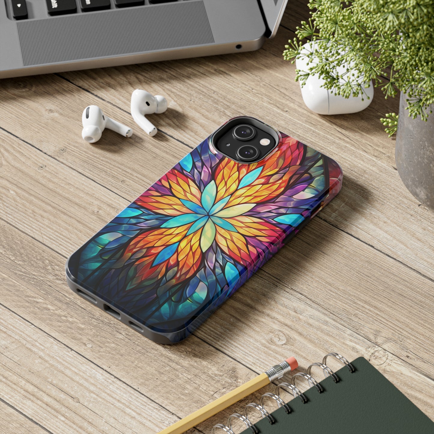 Stained Glass Tough iPhone Case | Trippy Psychedelic Colorful Flowers Floral Aesthetic Retro iPhone 14 Plus 13 12 7 8 Se Trendy Hippie Boho