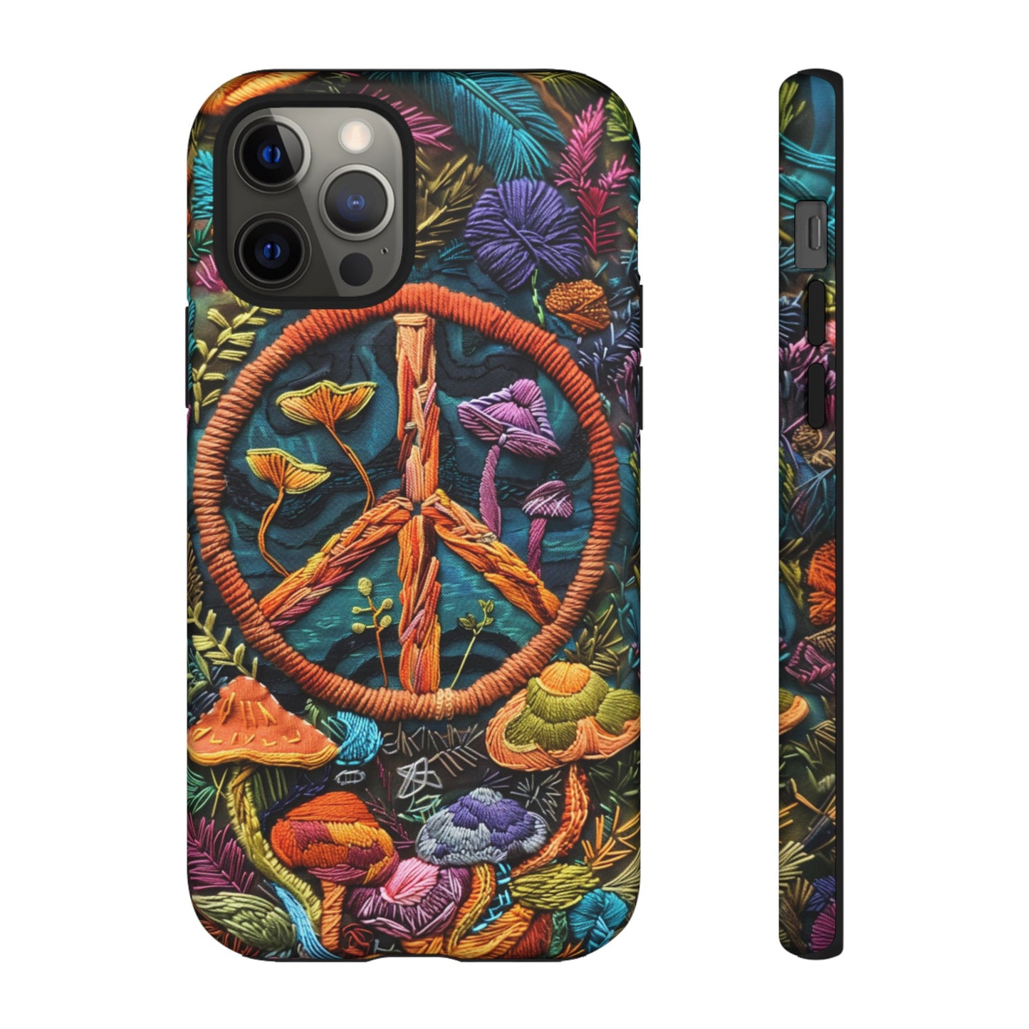 Embroidery Style Magic Mushrooms and Peace Sign Phone Case