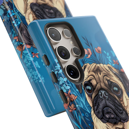 Cute Pug Dog Blue Floral Design Phone Case