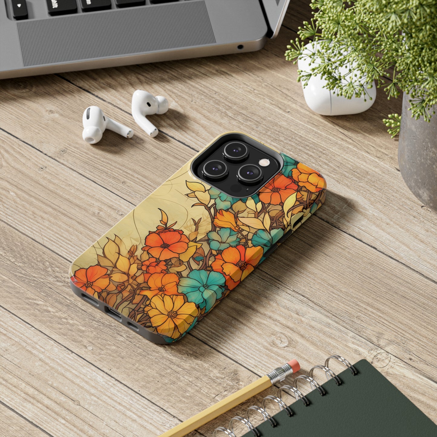 Elegant vintage-inspired iPhone case with blossoming designs