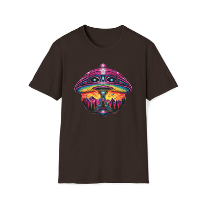 Trippy UFO Galactic Tee - Unisex Cosmic Alien Encounter T-Shirt, Vibrant Space Design