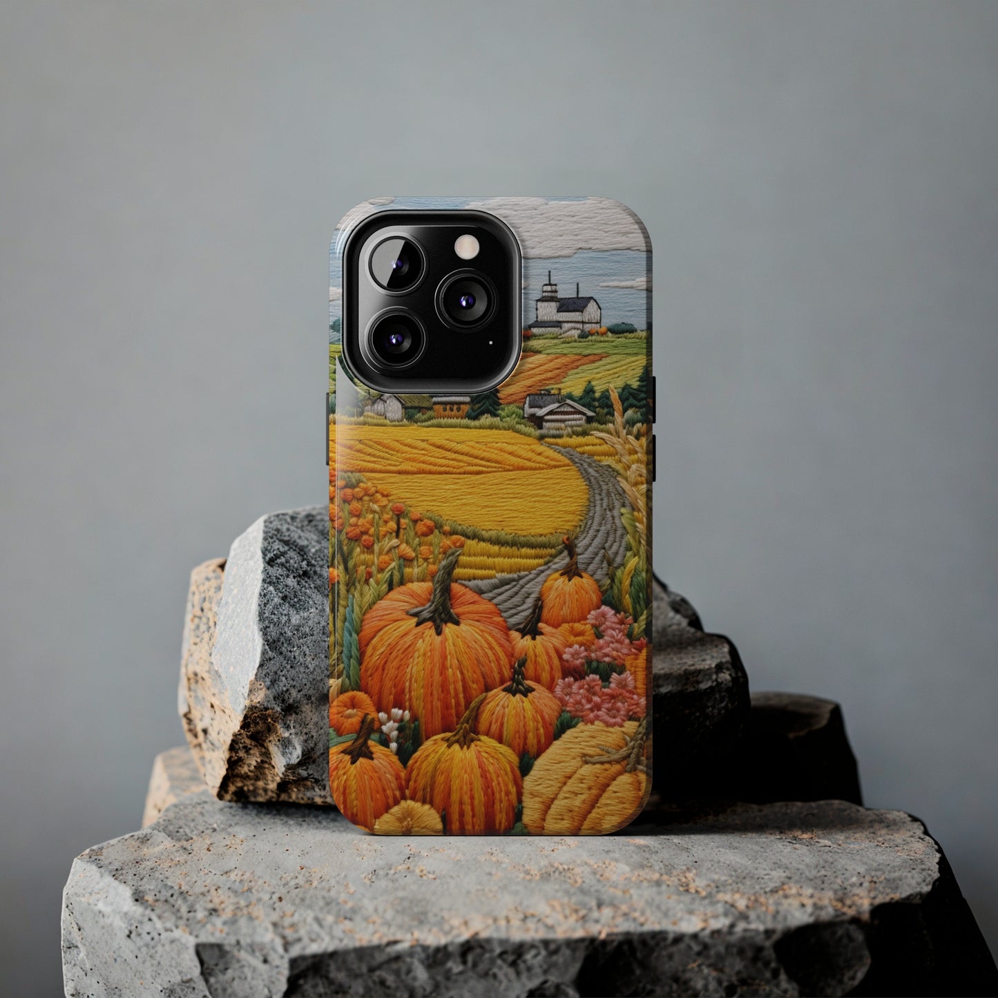 Harvest Hues: Halloween Pumpkin Patch | Embroidered Landscape for iPhone Range