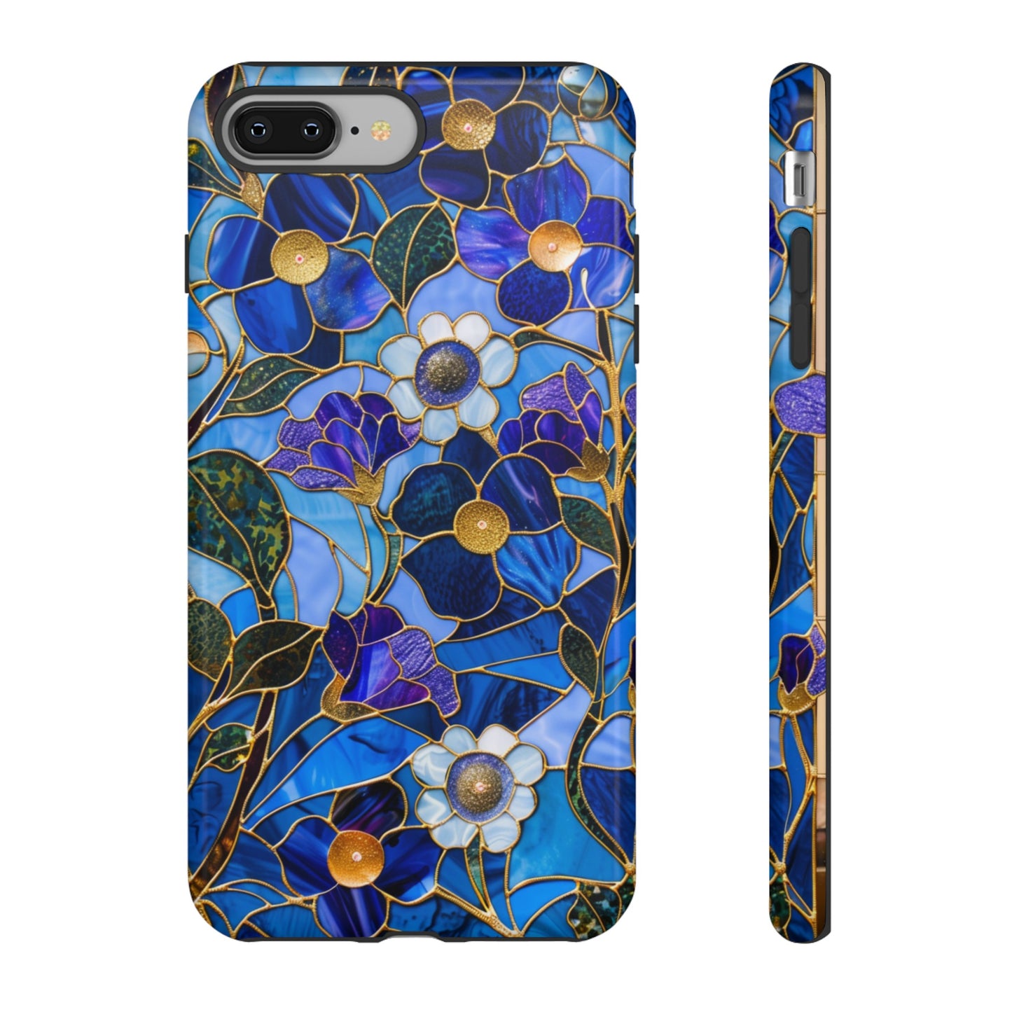 Blue Floral Stained Glass Gold Inlay Wild Flowers Phone Case