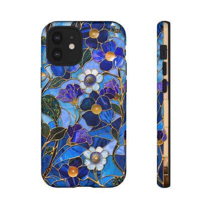 Blue Floral Stained Glass Gold Inlay Wild Flowers Phone Case