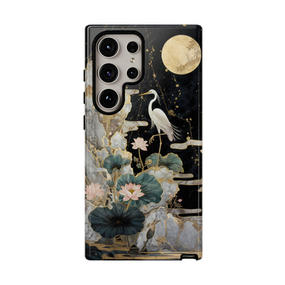 Heron and Moon Floral Zen Art Phone Case