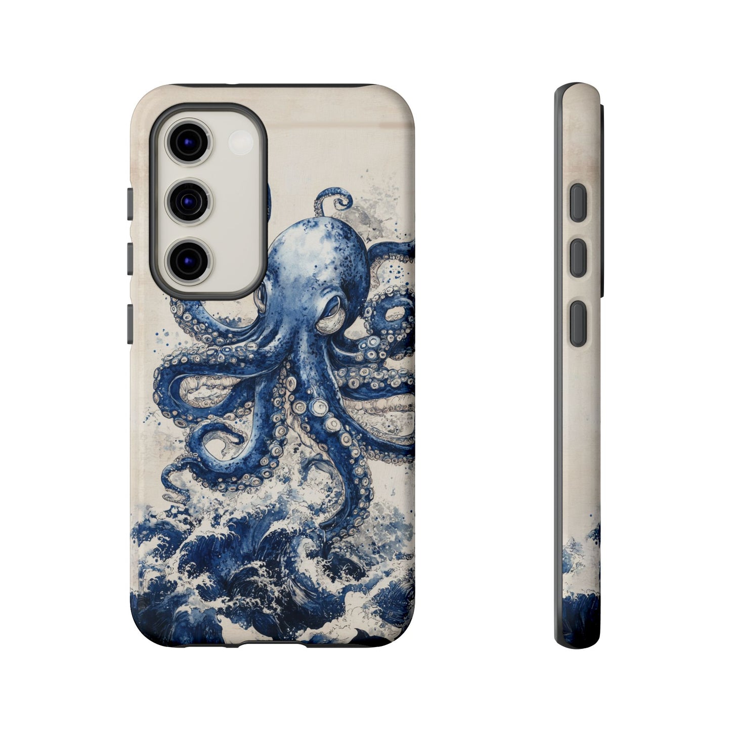 Vintage Japanese Art Style Blue Octopus and Waves Phone Cover