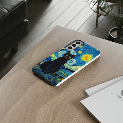 Starry Night Van Gogh Black Cat iPhone, Samsung Galaxy, Google Pixel  Case | Embrace Artistic Whimsy and Feline Charm