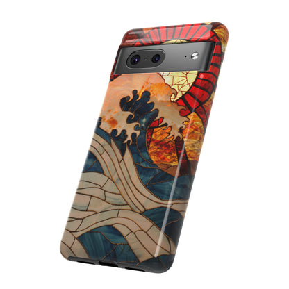 Japanese Rising Sun Phone Case Stained Glass Ocean Wave