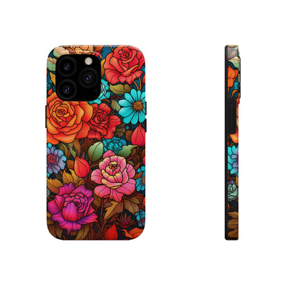 Stained Glass Tough iPhone Case | Trippy Psychedelic Flowers Floral Aesthetic Retro iPhone 14 Plus 13 12 7 8 Se Trendy Hippie Boho