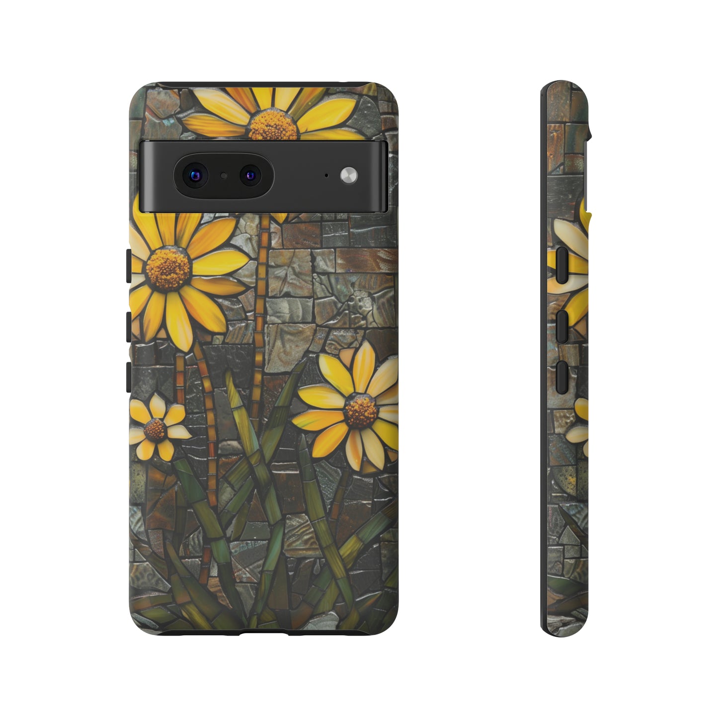 Yellow and Gold Daisy Mosaic Stained Glass Phone Case for iPhone 15, 14, Pro Max, 13, 12 & Samsung Galaxy S23, S22, S21, Google Pixel