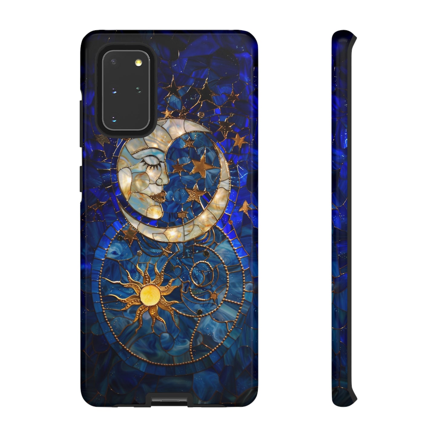 Celestial Stained Glass Moon and Stars Phone Case, Night Sky iPhone 15 Case