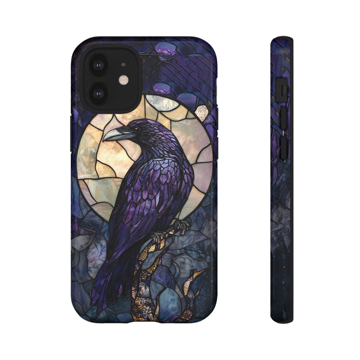 Halloween Phone Case Purple Raven Stained Glass Style Spooky Moon Phone Cover