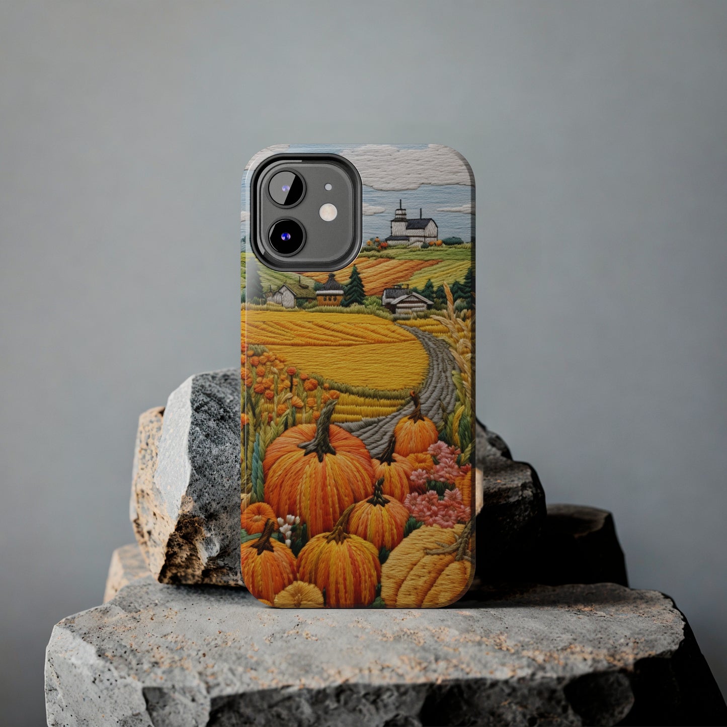 Harvest Hues: Halloween Pumpkin Patch | Embroidered Landscape for iPhone Range