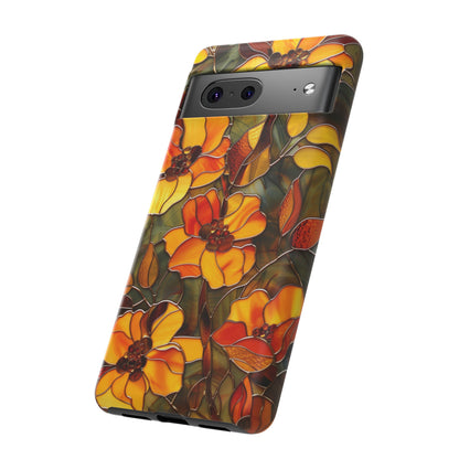 Orange Floral Phone Case Stained Glass Style