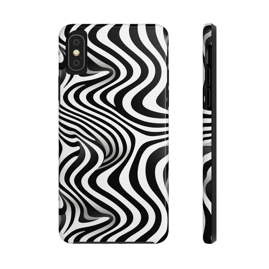 Optical Illusion Art Black and White Wave Pattern Tough iPhone Case | Embrace Vibrant Style and Reliable Protection