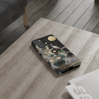 Heron and Moon Floral Zen Art Phone Case