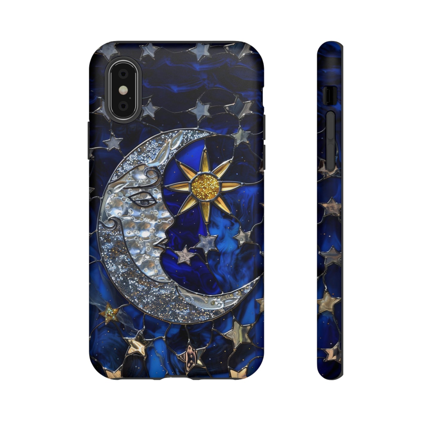 Cosmic Moon & Stars Stained Glass Starry Night Phone Case