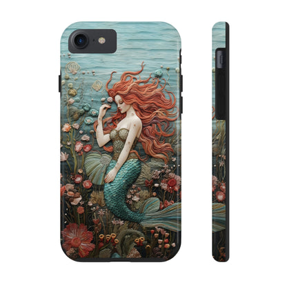 Siren's Song: Mermaid Elegance Apple Phone Case | Embroidery-Inspired iPhone Case