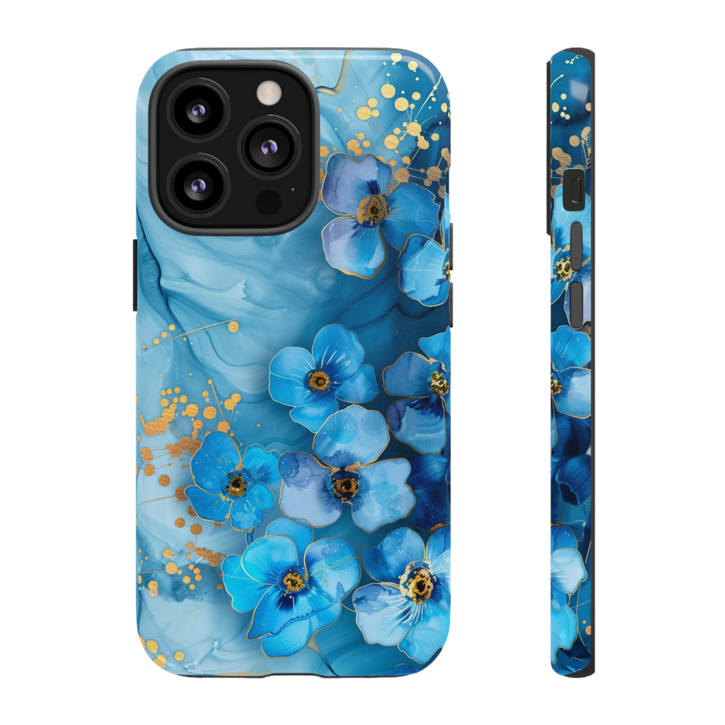 Forget Me Nots Gold Color Splash Floral Design Phone Case