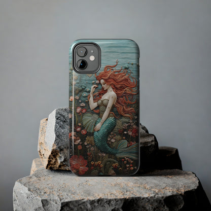 Siren's Song: Mermaid Elegance Apple Phone Case | Embroidery-Inspired iPhone Case