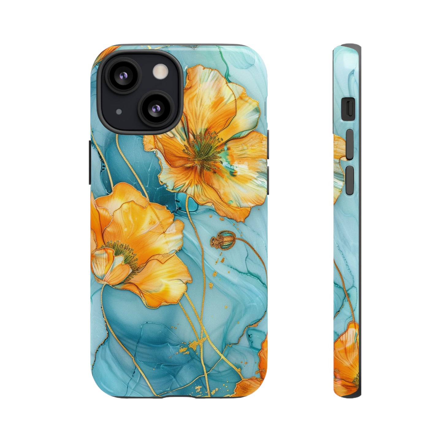 Gold Poppies Color Splash Floral Design Phone Case