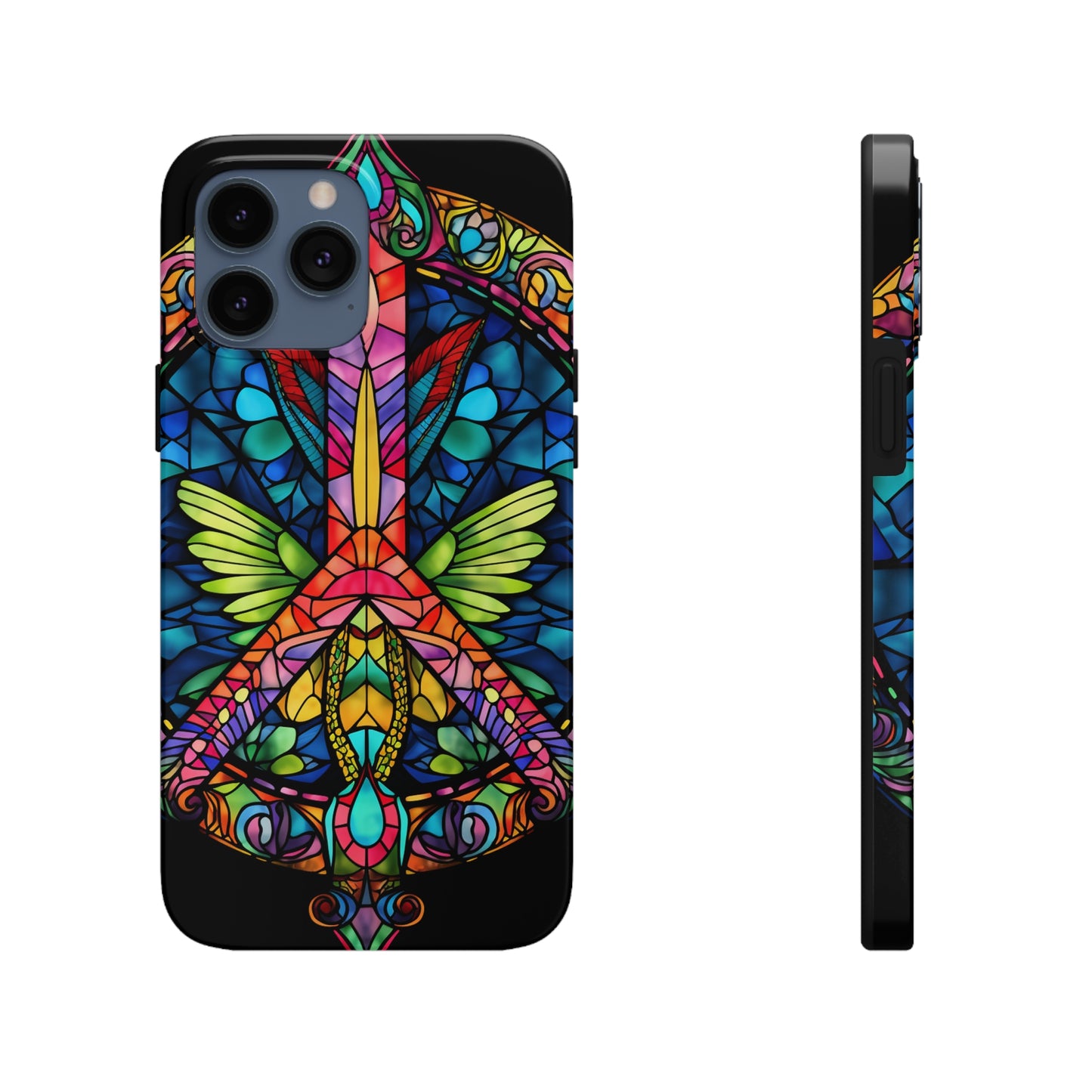 Peace Stained Glass Tough iPhone Case | Trippy Psychedelic Art Flowers Floral Aesthetic Retro iPhone 14 Plus 13 12 7 8 Se Trendy Hippie Boho