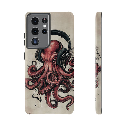 Retro Style Japanese Octopus Listening to Headphones Phone Cover