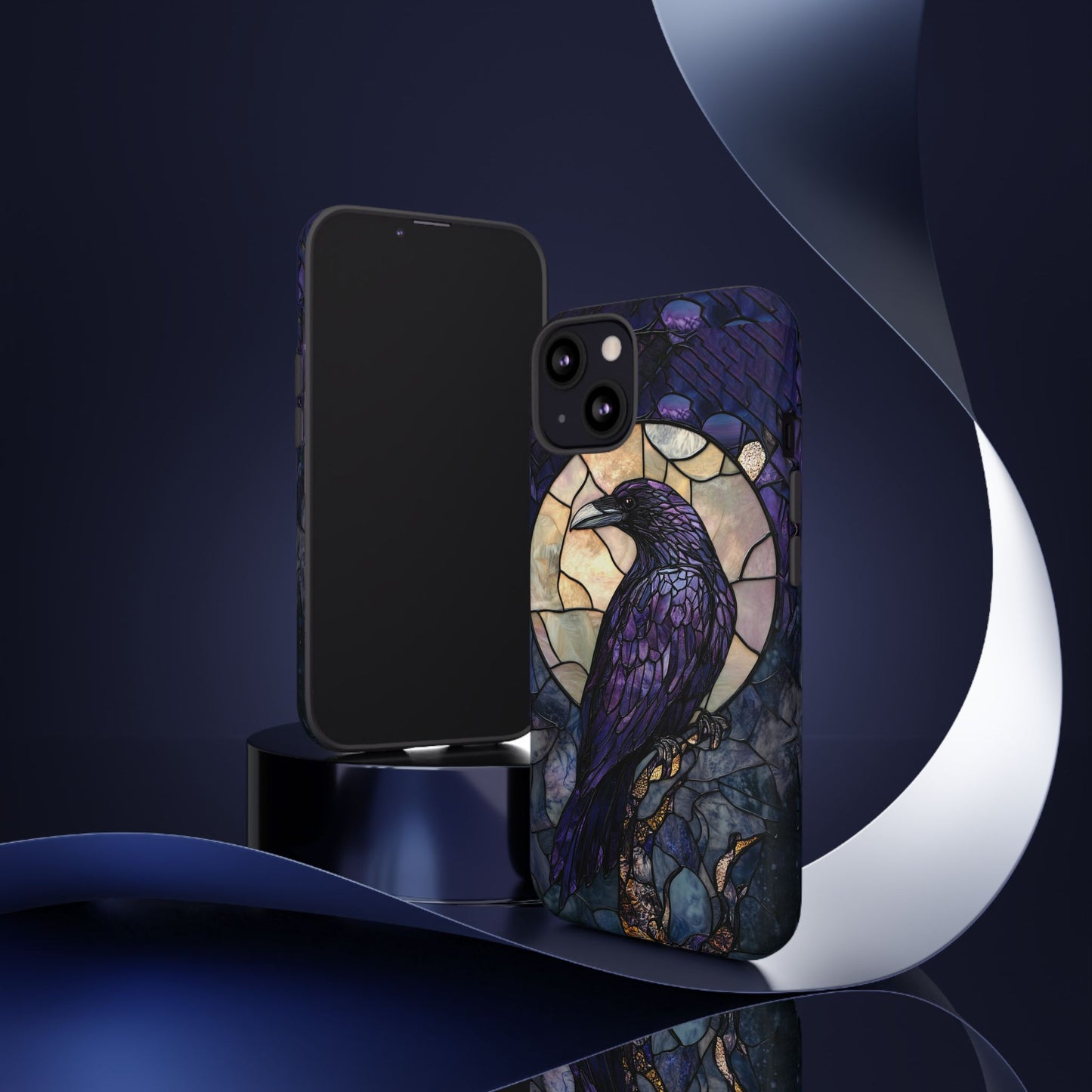 Halloween Phone Case Purple Raven Stained Glass Style Spooky Moon Phone Cover