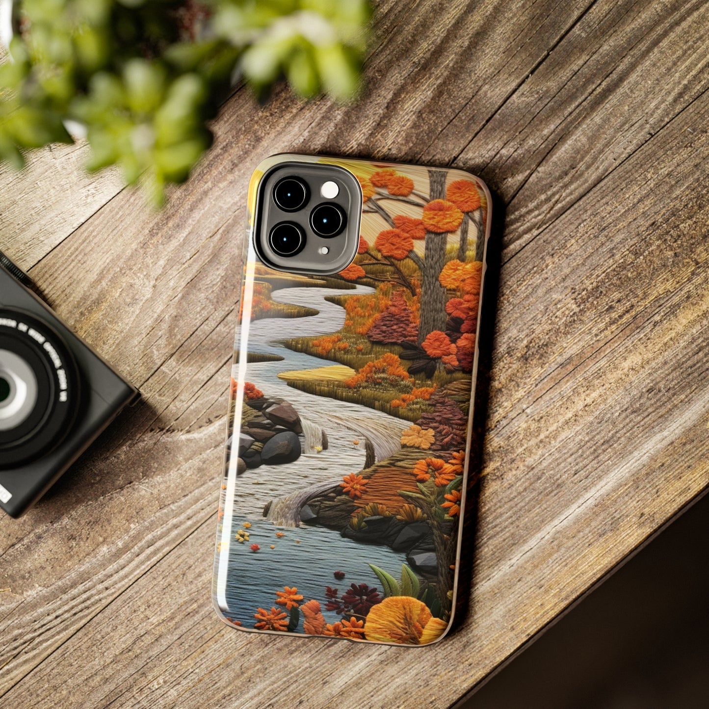 Enchanting Fall Landscape Phone Case | Vintage Boho Embroidery Style