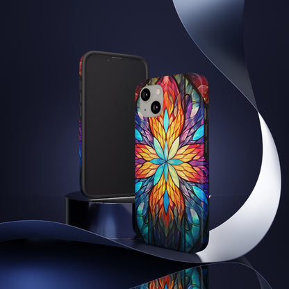 Stained Glass Tough iPhone Case | Trippy Psychedelic Colorful Flowers Floral Aesthetic Retro iPhone 14 Plus 13 12 7 8 Se Trendy Hippie Boho