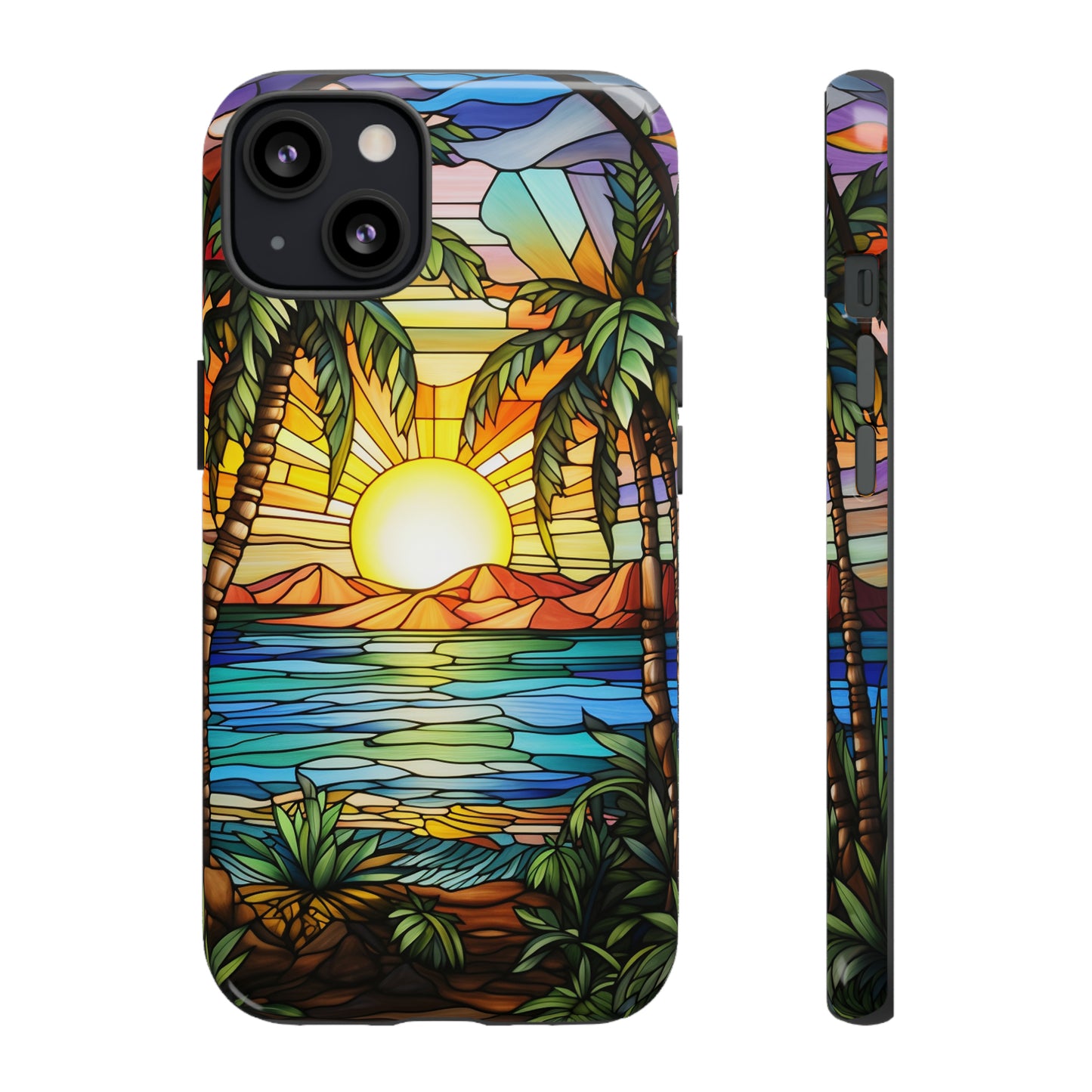 Tropical Stained Glass Sunset Beach