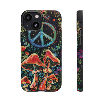 Embroidery Style Magic Mushrooms and Peace Sign Phone Case