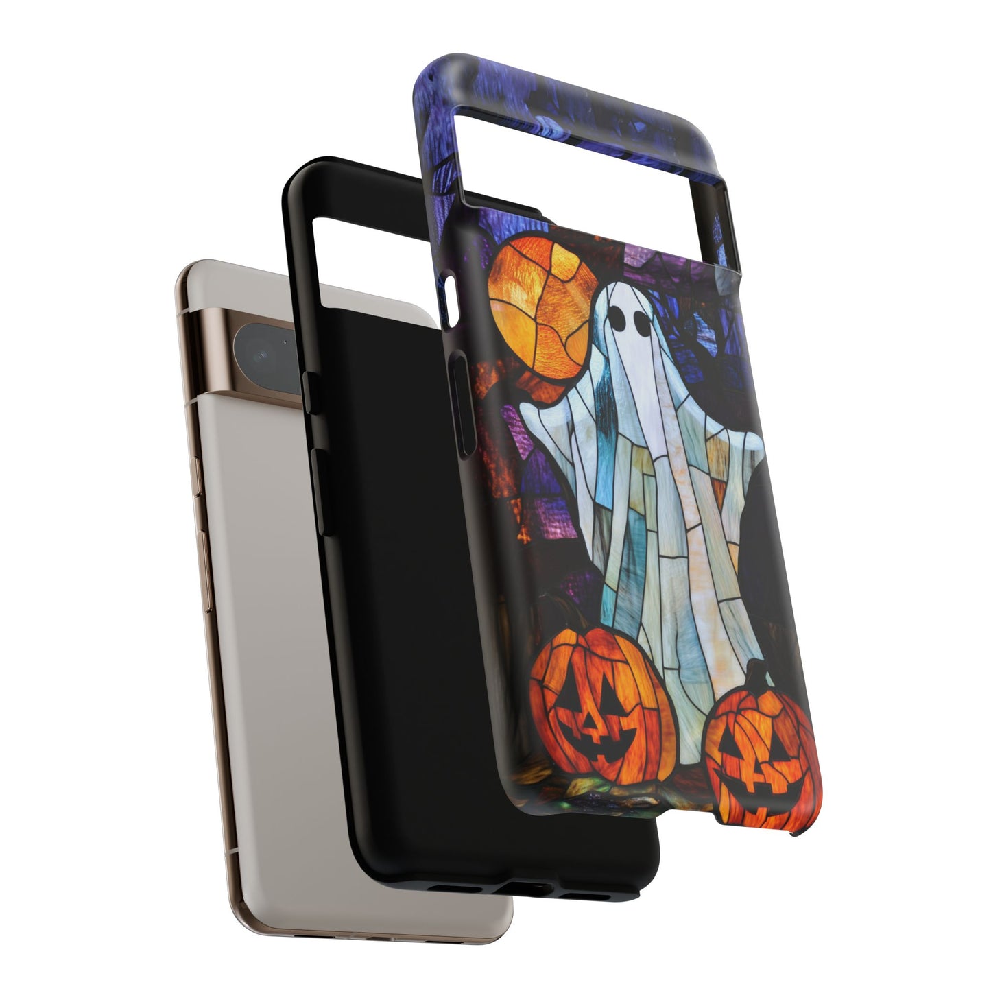 Stained Glass Halloween Ghost and Jack-o'-Lanterns Phone Cover