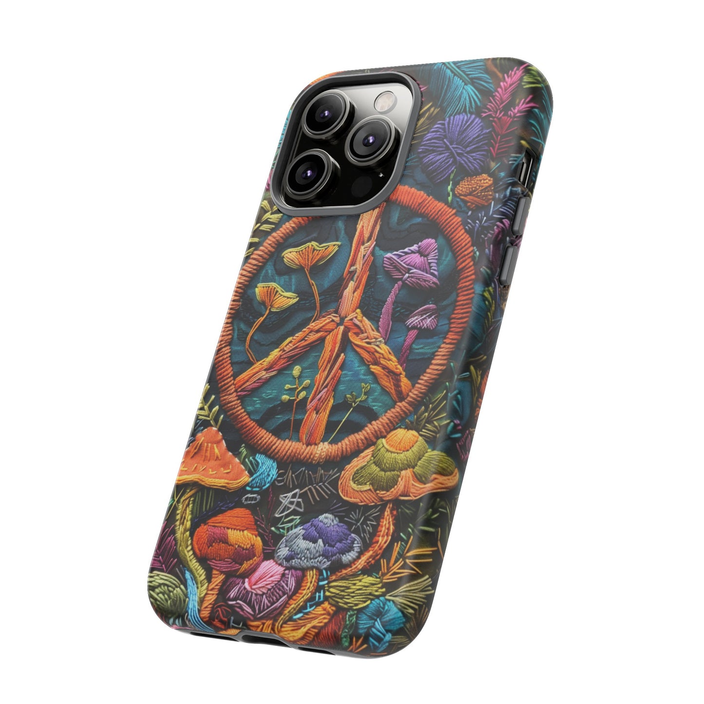 Embroidery Style Magic Mushrooms and Peace Sign Phone Case