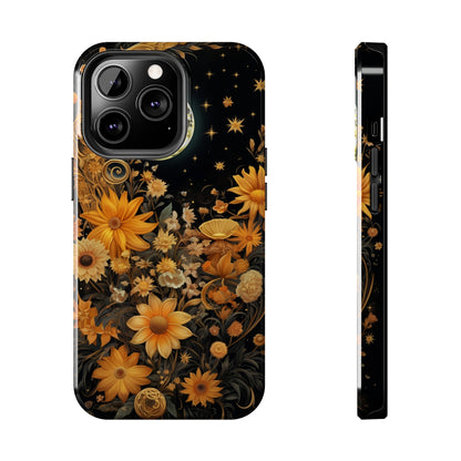 Cottagecore Floral Sun Moon Stars iPhone Case | Embrace Mystical Nature's Beauty