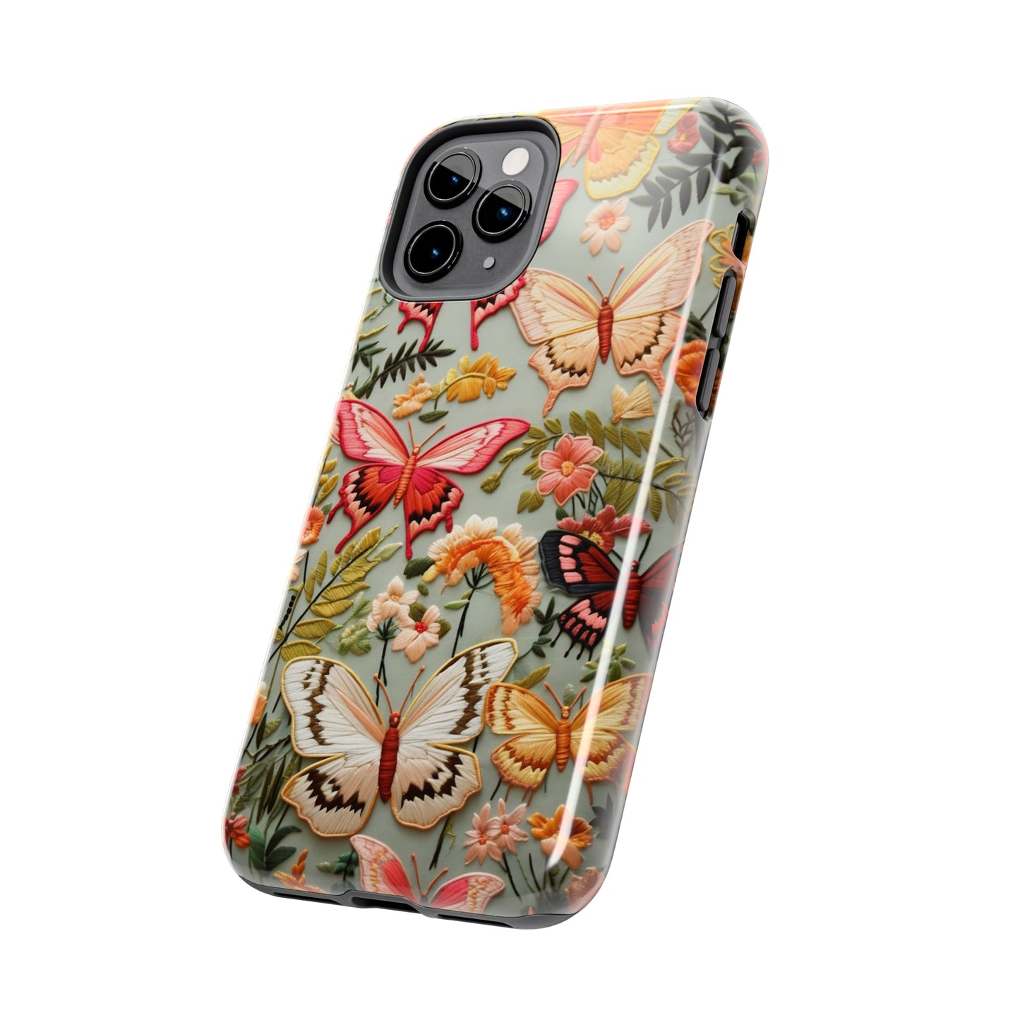 Embroidery Butterflies iPhone Case | Whimsical Elegance and Nature's Beauty in Handcrafted Detail