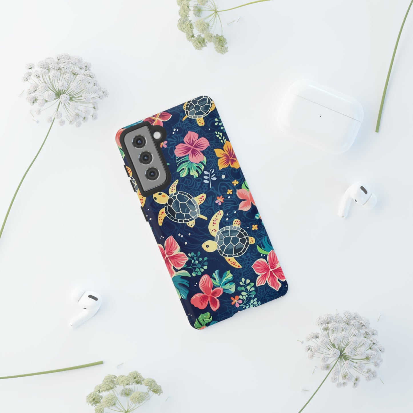 Undersea Floral Blue Sea Turtle Phone Case