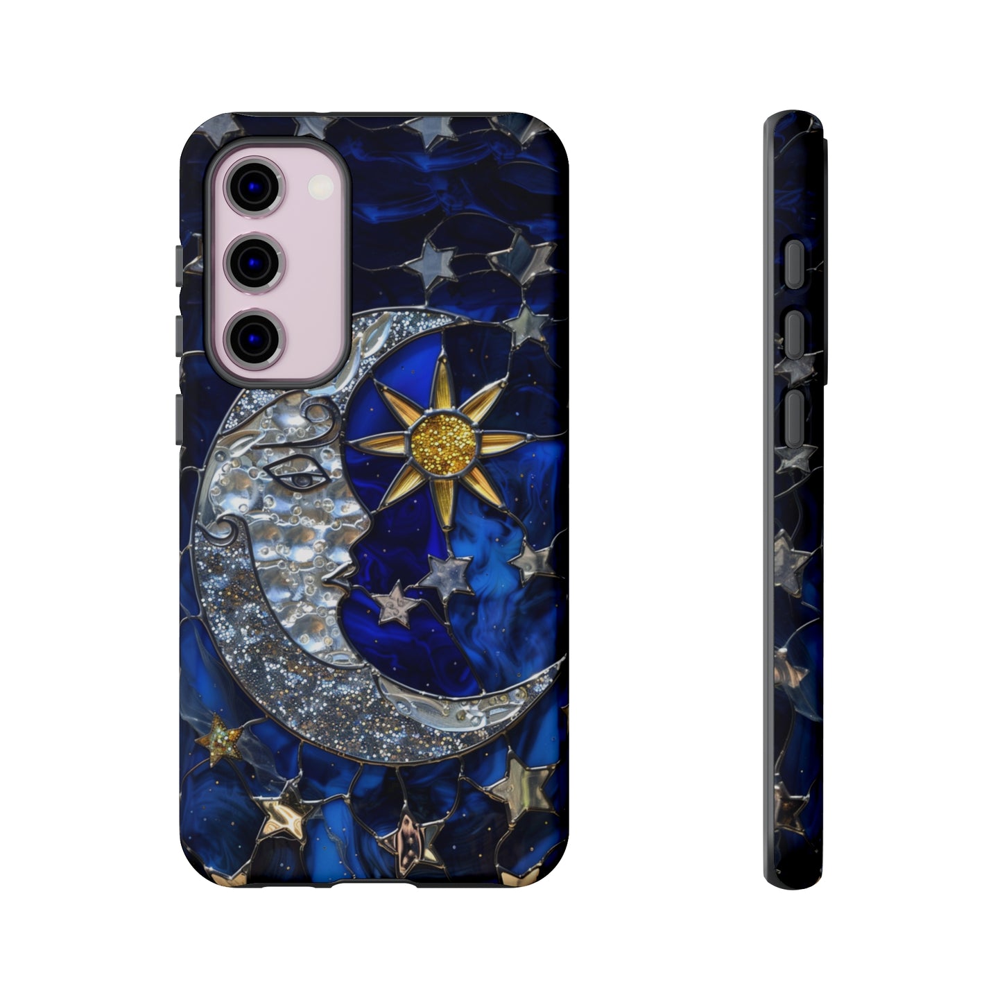 Cosmic Moon & Stars Stained Glass Starry Night Phone Case