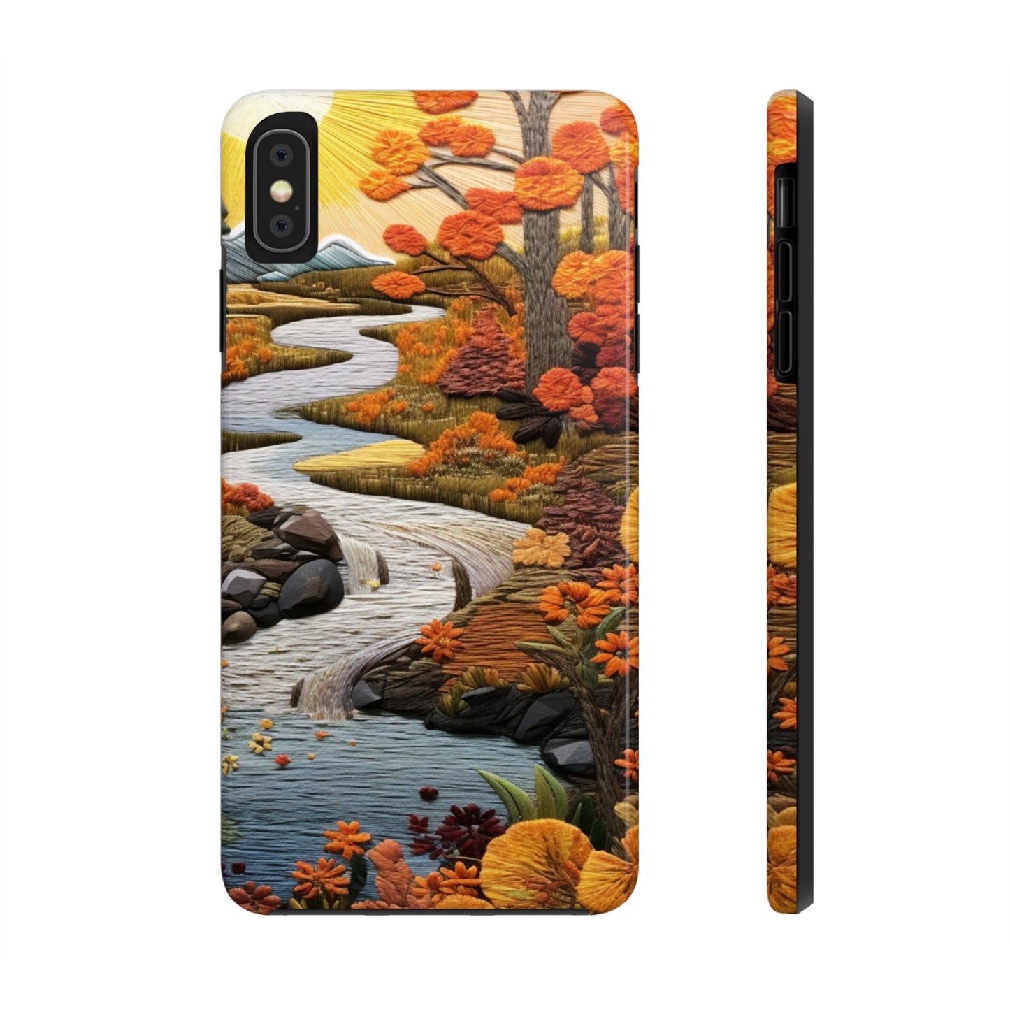 Enchanting Fall Landscape Phone Case | Vintage Boho Embroidery Style