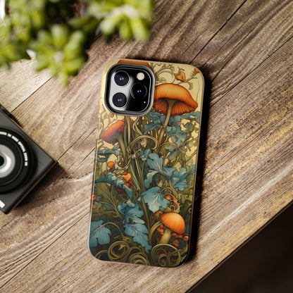 Vintage Mushroom iPhone Case Floral Aesthetic Art Nouveau Retro Phone Tough Case iPhone 14 Plus 13 12 7 8 SE Hippie Boho Style