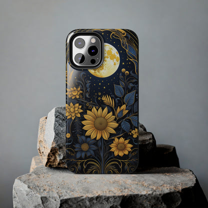 Starry Night Boho Meets Cottagecore: Floral Sun, Moon & Stars iPhone Case