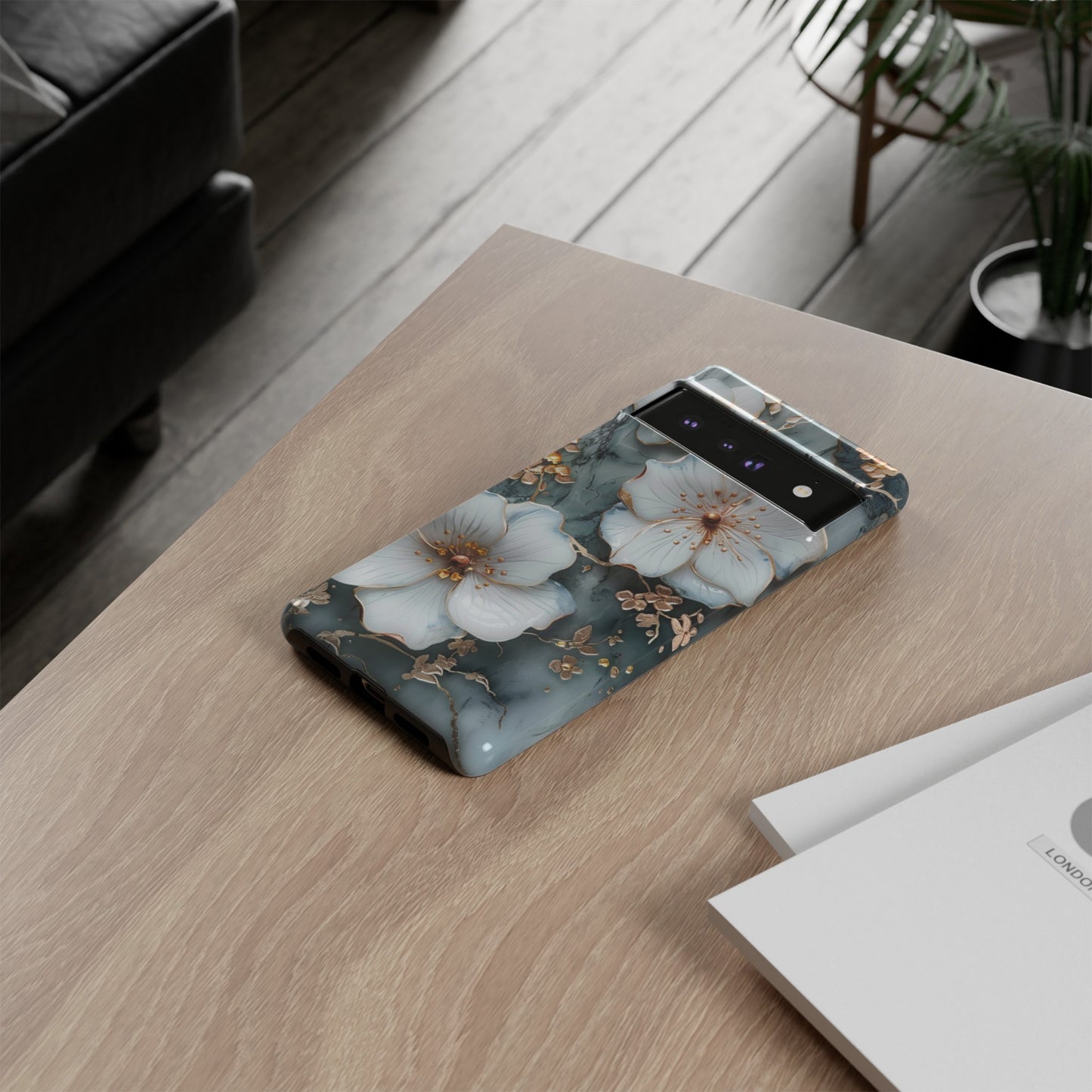 White Flower on Marble Stone  Phone Case