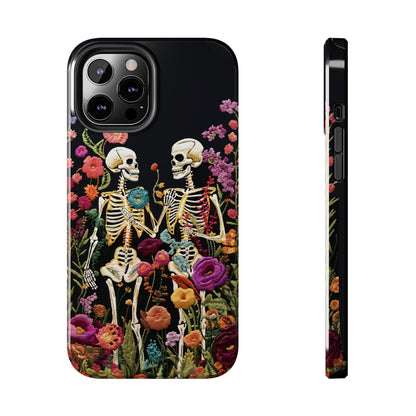 Love Halloween Skeletons Embroidery iPhone Case | iPhone X to iPhone 14 Pro Max