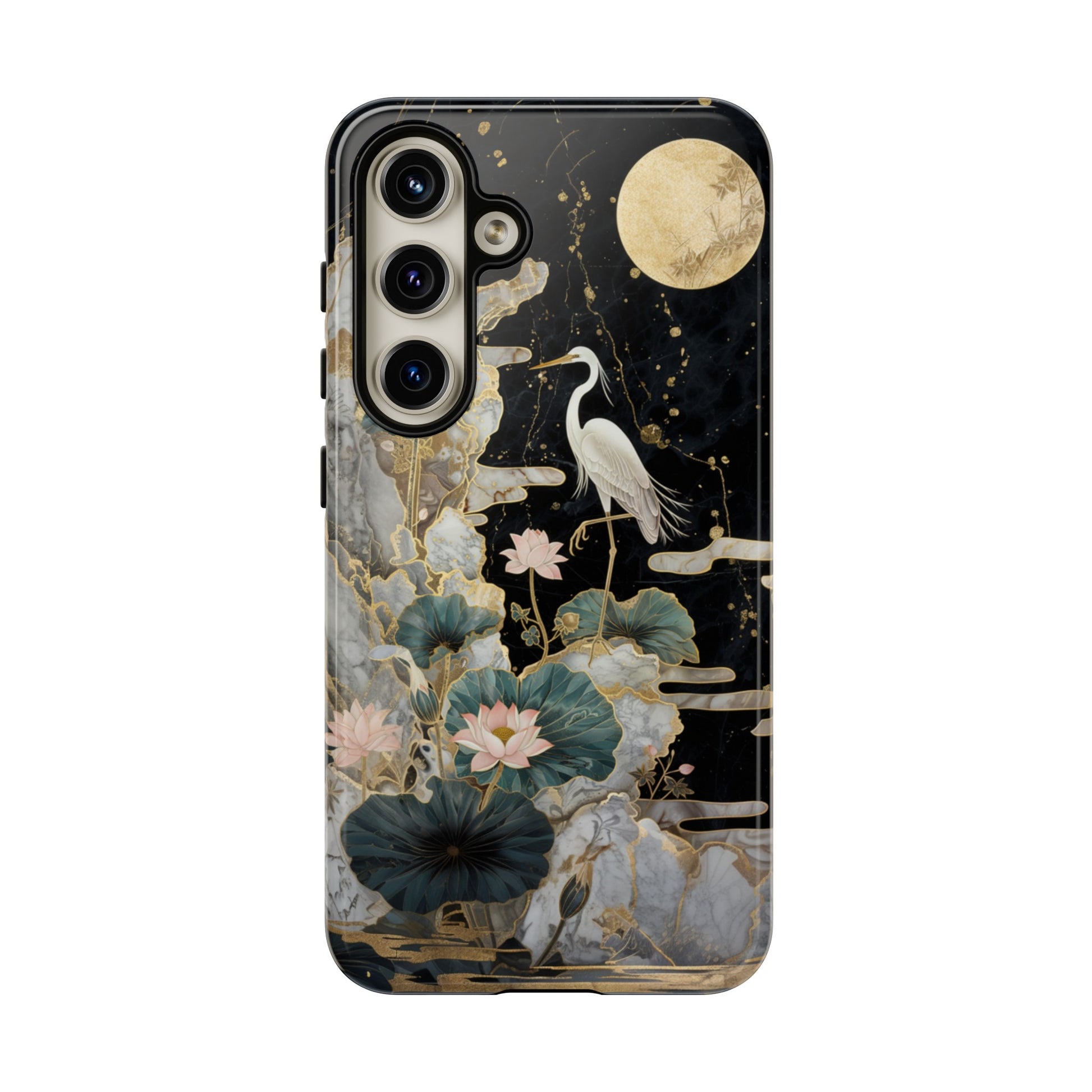 Heron and Moon Floral Zen Art Phone Case