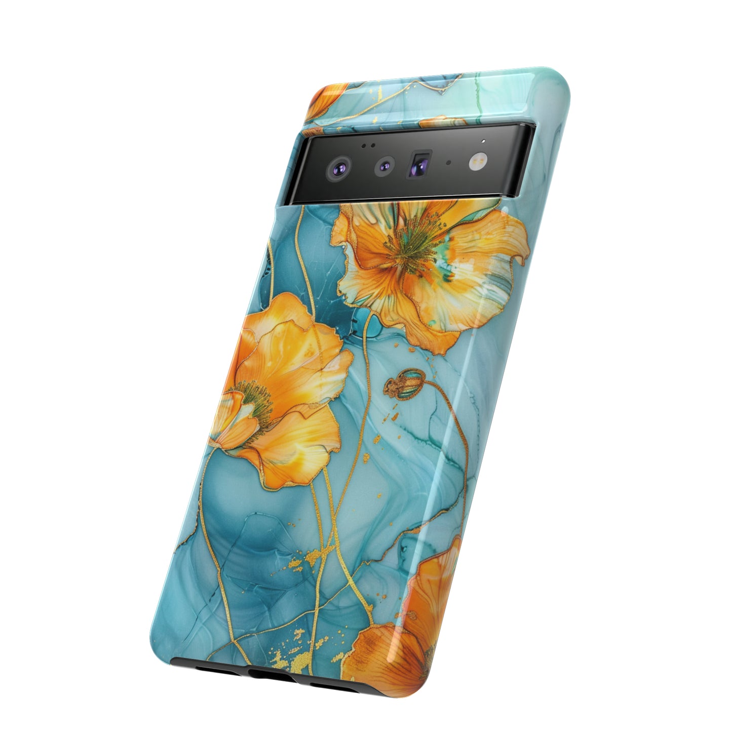 Gold Poppies Color Splash Floral Design Phone Case