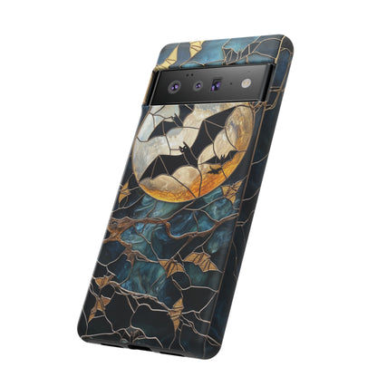 Halloween Phone Case Bats Stained Glass Style Spooky Moon Phone Cover