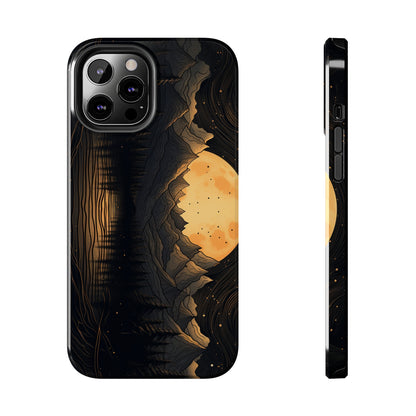 Abstract Landscape Black and Gold Mountains iPhone Case | Embrace the Mystical Full Moon