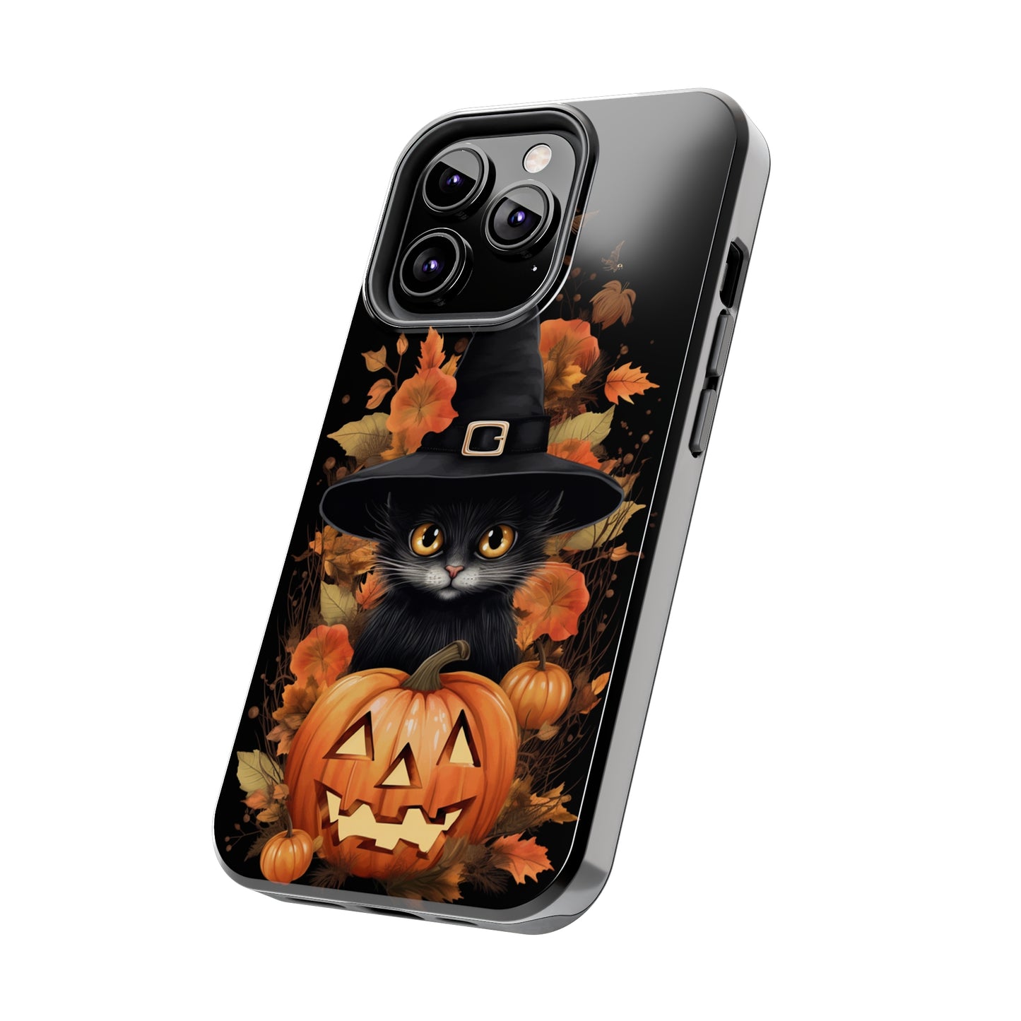 Trick or Treat Delight: Adorable Witch Cat Halloween Celebration | Whimsical iPhone Case